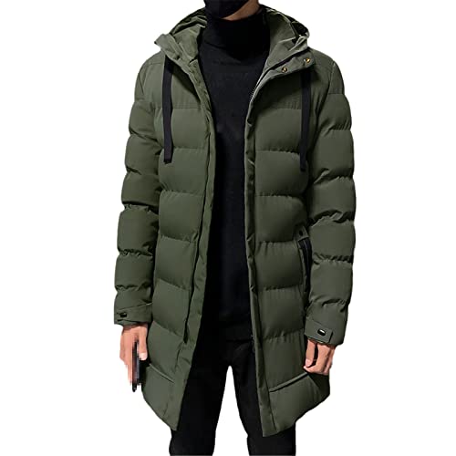 Herren-Parka, warm, dick, lang, einfarbig, winddicht, mit Kapuze, lässiger Parka-Mantel, grün, M