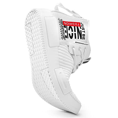 Sannax Men's High Top Sneakers Lace Up Walking Shoes Breathable Casual Athletic Hip Hop Shoes For Men Fashion White #TOP2