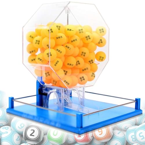 Machine de loterie manuelle en acrylique bleu avec cage de bingo et 100 boules colorées