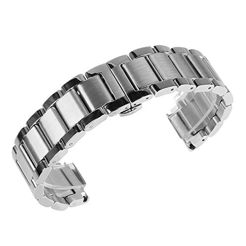Beauty7 - 20mm Silber Edelstahl Uhrenarmband Mittel Matt beideseitig poliert Glänzend mit Faltschließe Metall Uhr Armband