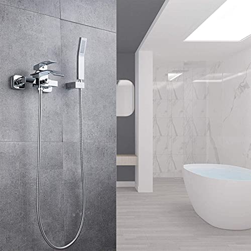 Robinet de baignoire cascade mural chrome avec sa douchette à main - 7