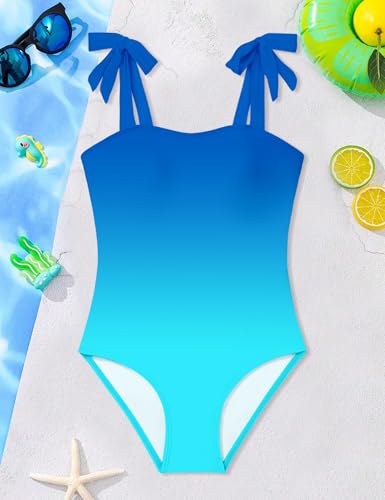 Image of Girls Swimsuit One Piece Casual Color-Block Adjustable Straps Girls Bathing Suit Swimwear 9-16T