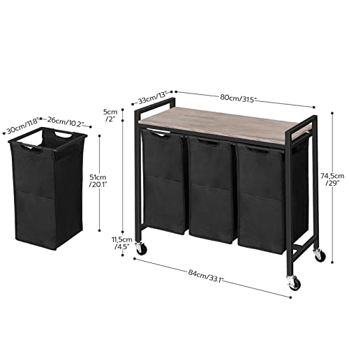 Hoobro Laundry Hamper, Laundry Sorter 3 Section, Laundry Basket With Wheels, 3 × 10.5 Gal (39.8L), Rolling Cart, Pull-Out And Removable Oxford Fabric Laundry Bags, Greige And Black Bg38Xy01G1 #TOP3