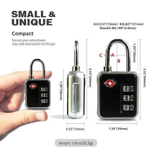 TSA Locks for Luggage, Combination Lock for Locker, Small Padlock Combination, Combo Luggage Padlocks TSA Approved, for Gym Locker, Travel Suitcase, Gun Case, Backpack Zipper, Ammo Can3