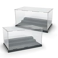 2 Pack Acrylic Display Case for Minifigures - 3-Tier Movable Step Showcase with Dustproof Cover | for LEGO Action Figures, Building Blocks & Collectible Models (Black)