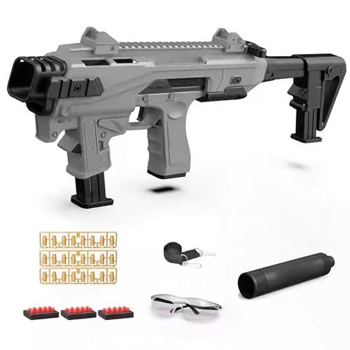 HNSYPX Pistola de juguete, alcance de 8 a 10 m, juguete de pistolas blandas + 20 bolas suaves + revista experiencia real repetible, armas de juguete seguras y protegidas portátiles