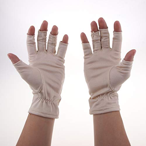 menolana Luvas Femininas de Seda Amora Elasitc de Meio Dedo Luvas Sem Dedos de Proteção Solar UV - B