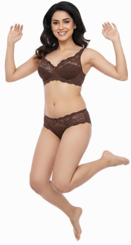 Image of Women's High-Support Lace Bra, Non-Padded, Unlined, Full Coverage, Lingerie