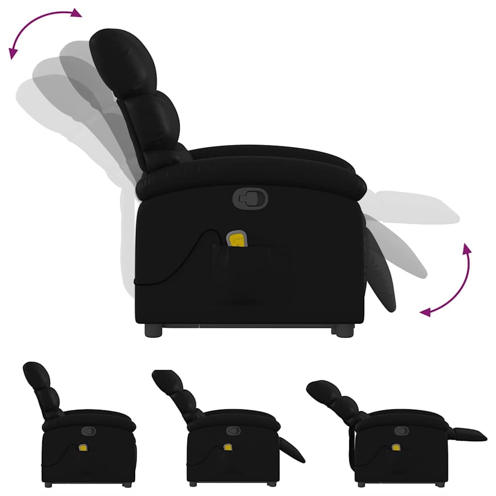 Sillón elevador reclinable con masaje de 6 puntos, función de elevación eléctrica y marco estable de piel sintética negra, asiento cómodo y asa de reclinación manual
