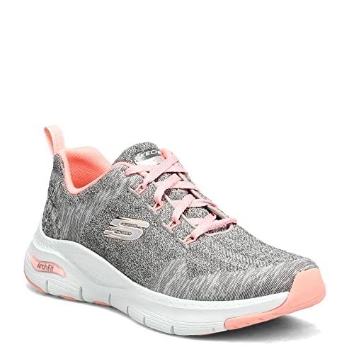Skechers Women's Arch Fit Comfy Wave Sneaker, Gray Knit Pink Trim, 2.5 UK