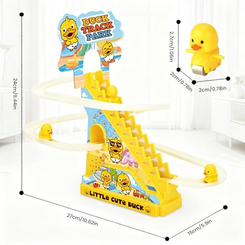 Image of Kidology Electric Stair Climbing Track Toy for Kids 2+ Years, Duck Roller Coaster Toys with Flashing Lights and Music for Toddlers Boys and Girls (3 Duck Slide)