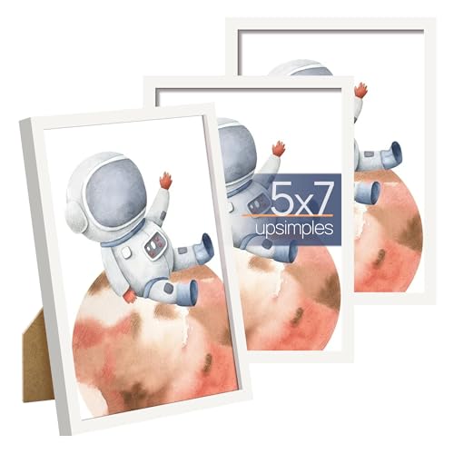 Image of upsimples 5x7 Picture Frame Glass, Thin Border, White Photo Frames, 3 Pack | Cute Picture Frames, Fit 5 x 7 Photos for Family, Baby, Wall and Tabletop Display, Home Decor for Mother's Day, Christmas
