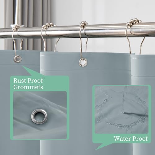 Image of Mrs Awesome Blue Shower Curtain Liner with 3 Magnets, 72x72 Premium Flexible Sturdy Plastic Shower Curtain for Bathroom Lightweight & Waterproof, Stone Blue