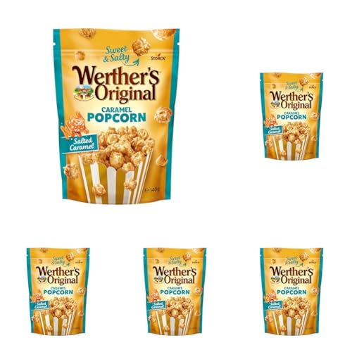 Werther's Original Caramel Popcorn Salted Caramel (5 x 140 g) – knuspriges Popcorn mit salzigem Sahne-Karamell-Überzug