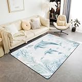 Feelyou Dolphin Area Rug 5x7 for Bedroom Ocean Living Room Rugs Soft Non-Slip Cute Animal Decor Carpet Jumping Dolphins Indoor Floor Mat Sea Creatures for Home, Dining Room