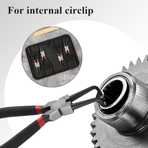 4 Stück Sprengringzangen Set, Seegeringzange Set, Sicherungsringzangen, Segeringen Zangen Sets, Außen Innen Sprengring Zange, Gerade Gebogen Sicherungsring Zangen mit Griffen