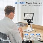 7" LCD Digital Microscope 1200X Magnification, 1080P Coin Microscope with Metal Stand | 8 LED Lights & Ultra-Precise Focus | Coin, Stamp, Windows/Mac Compatible