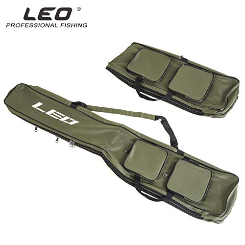 Leo Fishing Tackle Storage Bag 130Cm/4.27Ft Portable Fishing Rod Reel Organizer Fishing Pole Gear Tool Cases Carrier Two Layer Durable Oxford Large Capacity Travel Fishing Cover Bag (Green) #TOP5