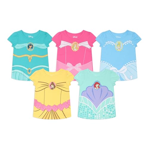 Disney Princess Girls 5 Pack Short Sleeve Tees for Infants, Toddlers, and Big Kids
