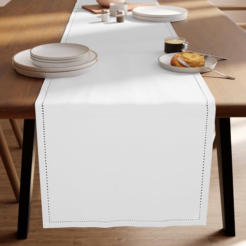 Encasa XO Table Runner, Hemstitched Cotton Runner 13"x91" White by Encasa - Used condition - Image 7