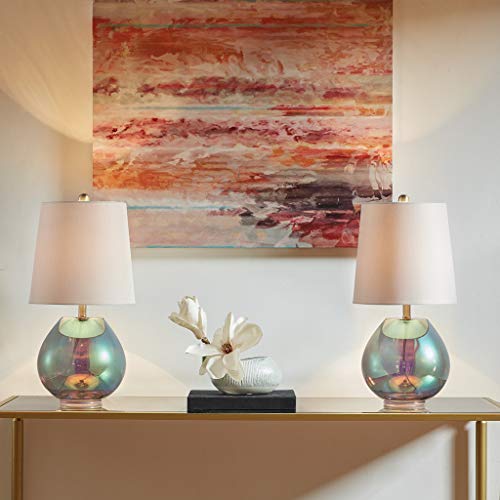 510 DESIGN Ranier Glass Table Lamp for Bedroom, Nightstand Light with Cotton Blend Fabric Shade, Rotary Switch, 72" Corded, 60W Bulb, Casual, Modern, Used at Desk Side, Living Space 1 Piece - Green by 510 DESIGN - Image 2