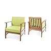 Gdfstudio outdoor teak finished acacia wood club chairs with water resistant cushions set set of 2 green  urban country home decor