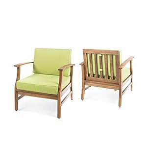 Gdfstudio outdoor teak finished acacia wood club chairs with water resistant cushions set set of 2 green  urban country home decor