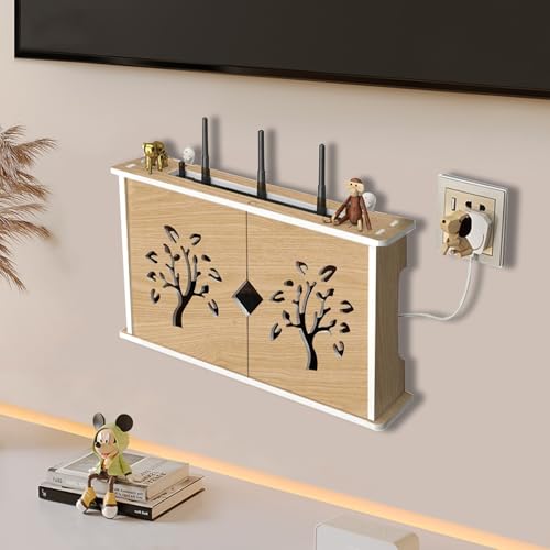 Cache Box MNOIINM, Meuble Internet WiFi, Support de Rangement pour TV/Boîtiers de Câble/Routeurs/Télécommandes/Consoles de Jeu, Chambre à Coucher, Salon
