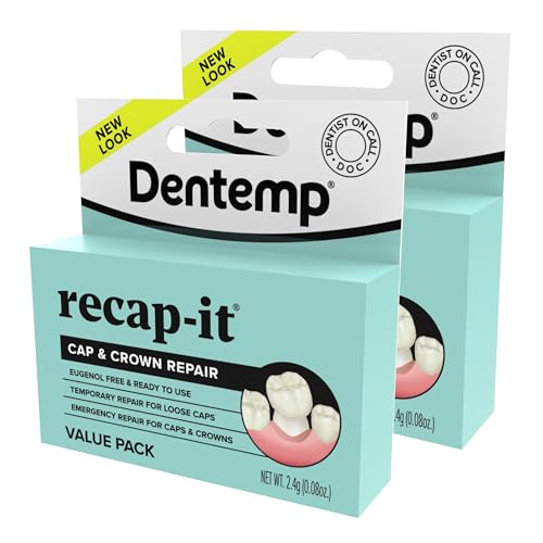 Dentemp Recap-It Cap and Crown Repair Dental Kit - Fast Acting Formula Dental Cement for Loose Caps (Value Pack of 2) - Temporary Cement for Crown and Bridge