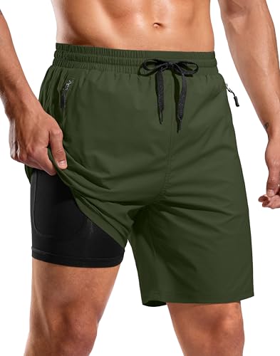 Image of G Gradual Mens Swim Trunks with Compression Liner 7 inch /9'' Quick Dry Board Shorts Swimsuit Bathing Suit for Men Zipper Pockets