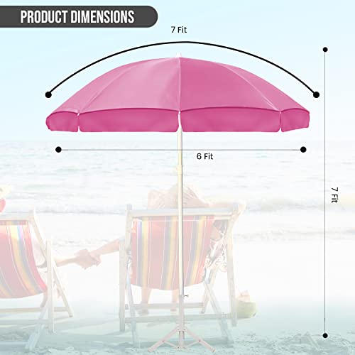 Image of OUTO 7ft /42in Garden Outdoor Umbrella with Stand Foldable Big Size Heavy Duty Waterproof Rain & UV Sun Protection Patio for Balcony Shedding Cantilever & Lawn (7 Feet /42 Inch Rib Arm, Pink)