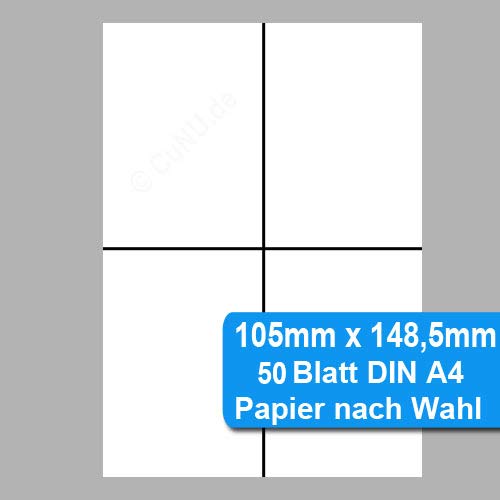 Blanko-Schilder, Einsteckkarten, Multifunktionspapier nicht klebend, DIN A4 perforiert auf A6 (105x148,5 mm) 50 Blatt (B: Weiß, 160 g/m²)