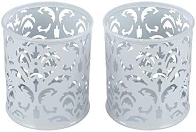 EasyPAG 2 Pack Pen Holder for Desk Premium Metal Pencil Holder Pen Cup Marker Holder Makeup Brush Holders, Desk Accessories & Workspace Organizers for Home, School & Office,White