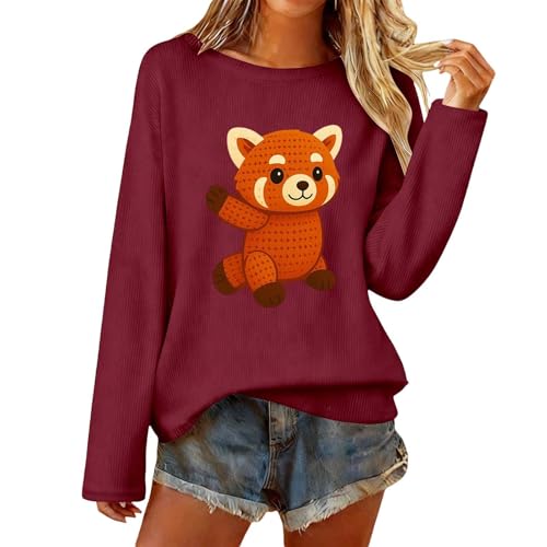 Sweat-shirt à col rond à motif animal mignon en grosse maille pour tous les jours