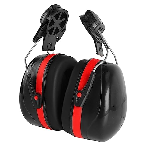 Pissente 2Pcs Red Black Hard Hat Earmuff Noise Reduction Adjustable Helmet Telescopic Angle, for Construction Site, Defend Ears
