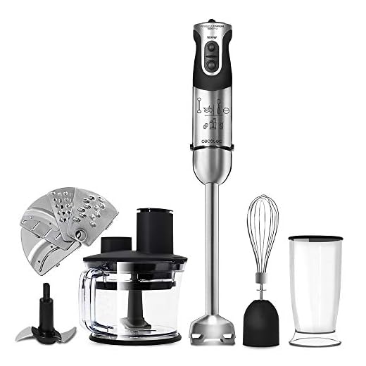 Cecotec Batidora de Mano Powerful Titanium 1000 Pro. 1000 W, 21 Niveles y Turbo, Cuchilla 4 hojas con Recubrimiento de Titanio, Pie XL, Soft Touch, Accesorios, Vaso 800 ml