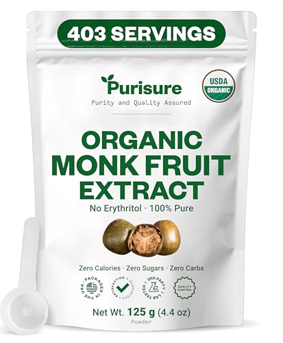 Organic Monk Fruit Sweetener, 125g (4.41oz), No Fillers...