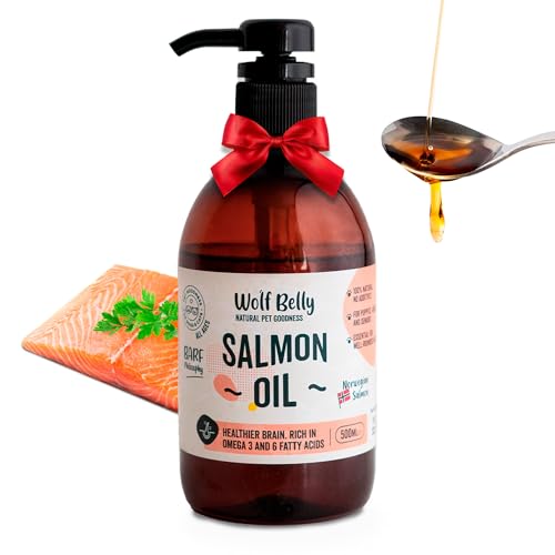 Wolf Belly - Aceite de Salmón para Perros y Gatos 100% Natural (500ml) Omega 3 y 6, EPA y DHA | Piel Sana y Pelaje Brillante | Articulaciones Fuertes | Sistema Inmunitario - Producido en Europa