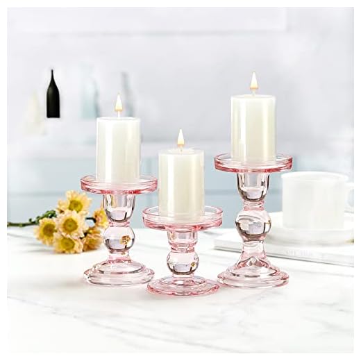 Glass Candle Holder Set, Glass Candle Holders for Pillar Candle orTaper Candle, for Wedding Centerpieces Home Decorations Dining Tabl（Pink