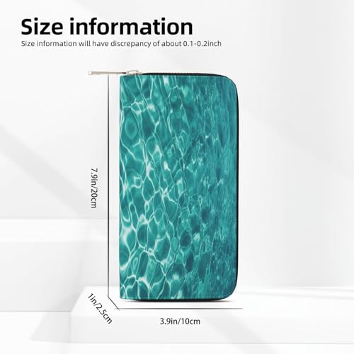 Blue Aqua Pool Water Leather Wallet For Women Girl, Zip Around Credit Card Holder Long Pu Wallet Clutch Purse Waterproof Travel Handbag3