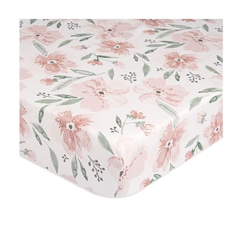 Image of Crane Baby Crib Sheet, Pink Floral Crib Sheets & Toddler Sheets, 100% Cotton Crib Sheets for Standard Crib Mattress, 28"x 52", Breathable Crib Sheets, Fitted Crib Sheets for Boys and Girls