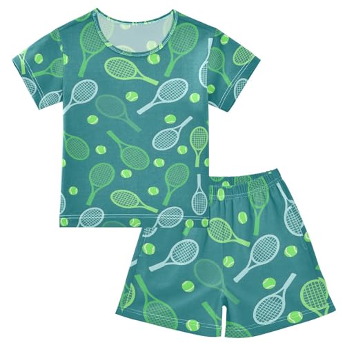 ALAZA Tennis Ball Funny Stylish Pajamas Set Short Sleeve Cotton Sleepwear Summer Pjs 2 Piece 5-14Y