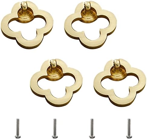 UFURMATE Drawer Pulls Rings, 4Pcs Zinc Alloy Pulls Ring Knobs Metal Ring Pull Handle Single Hole Furniture Cabinet Ring Pulls with Screws for 18mm Thick Boards (Gold Flower)