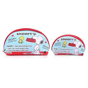 FINEX 2 pcs Set Snoopy and Woodstock PU Leather ONE Cosmetic Bag Make up Organizer + ONE Coin Purse with Straps