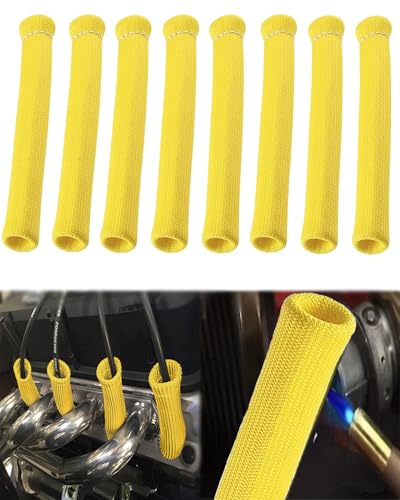 Image of 8 PCS 2500 Spark Plug Wire Heat Shield Boots Protector 6 Inch High Temp Ignition Sleeve Cover Replacement for LS1 LS2 SBC BBC 350 454 Car Truck Engine Headers Boot Wrap, Yellow