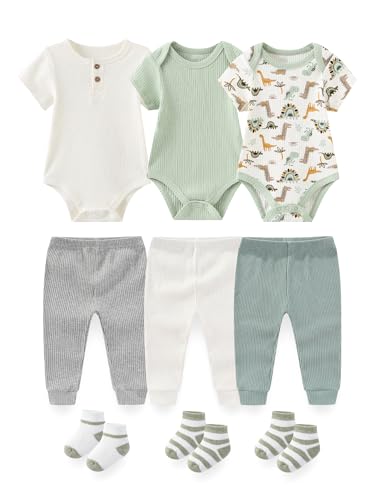 Image of BIGBIGKISS Baby Layette Gift Set 9-Piece Baby Bodysuits and Pant Socks Set Infant Boy Girl Clothes Outfits