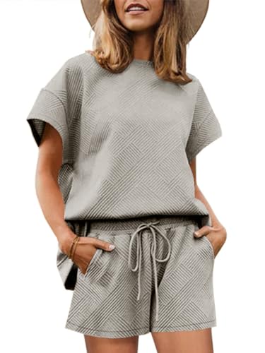 Image of UNCLECAT Womens 2 Piece Lounge Sets Short Sleeve Tops and Shorts Travel Outfits Pajama Set with Pockets