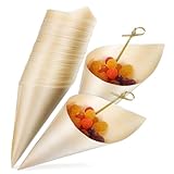 UTHCLO 100 Pcs Disposable Wooden Tasting Cones 12.7x5.1cm Charcuterie and Ice Cream Food Holders for Parties and Buffets