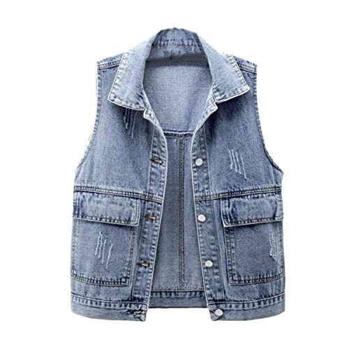 Gilet en jean femme court et ample bleu clair grande taille 4XL pour style decontracte de printemps