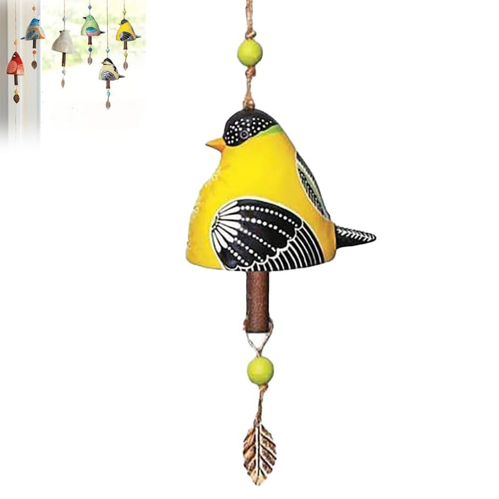 Uezeth Bird Song Bell, Bird Song Bell Wind Chime, Bird Song Bell Wind Chime, Metal Tube Bell Door Bell, Hanging Wind Chime Garden Courtyard Decoration, Gift, Home Outdoor Bird Wind Chime (Golden)
